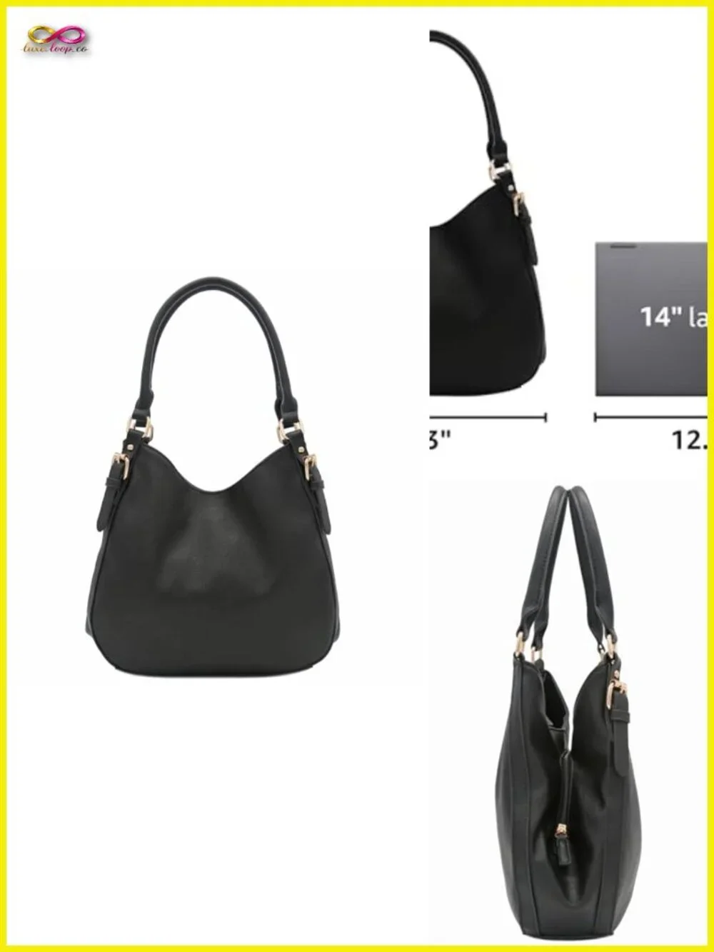 Lightweight Faux Leather 3-Compartment Medium Hobo Bag with Zipper and Magnetic